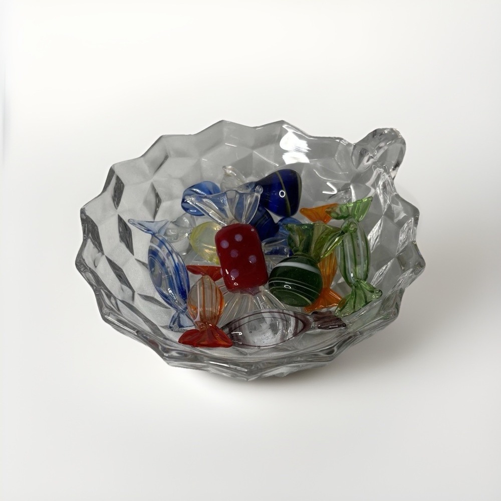 Vntage Moreno Style Glass Candies In A Fostoria Glass Bowl